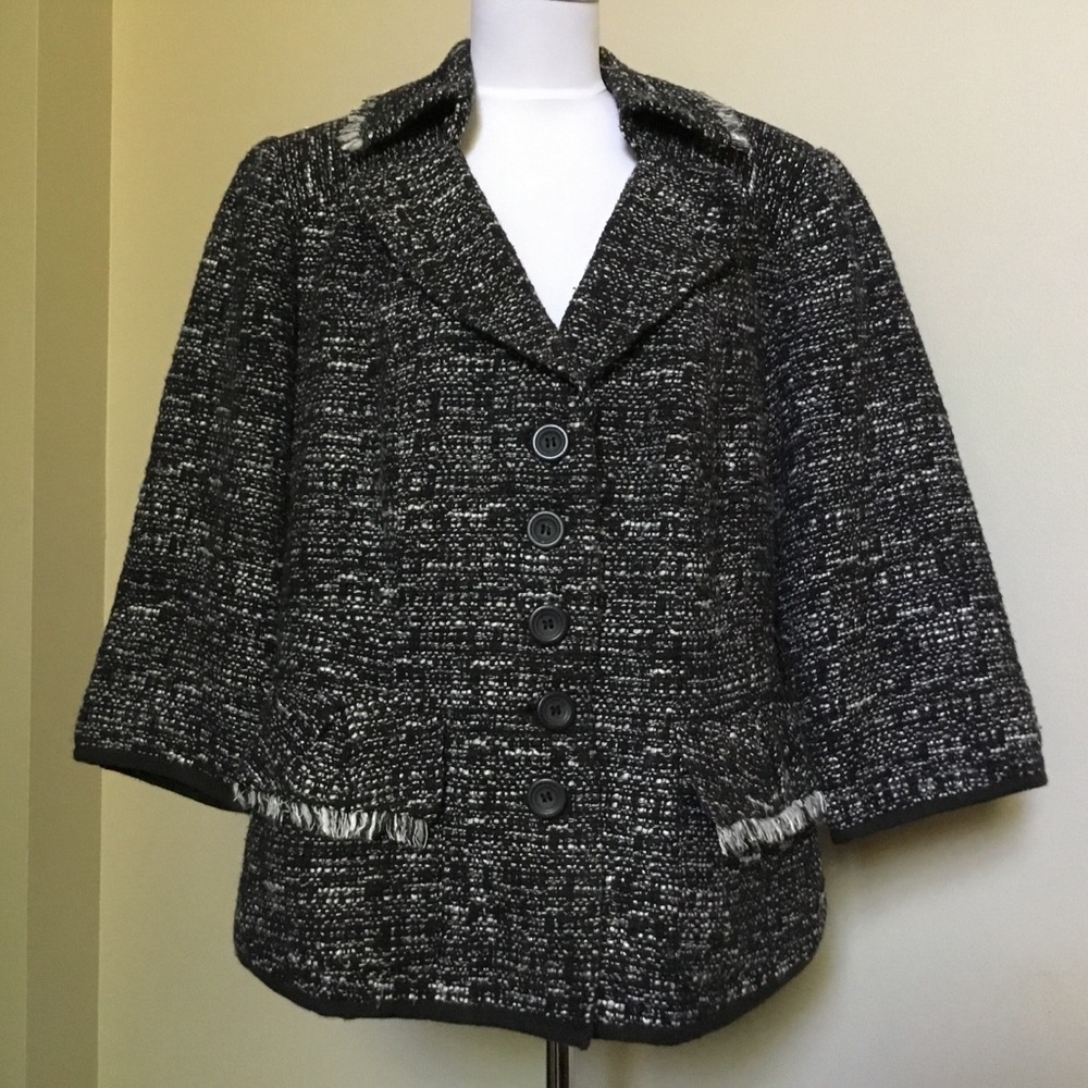 3/$15 LANE BRYANT black boucle fringe blazer jacket 20